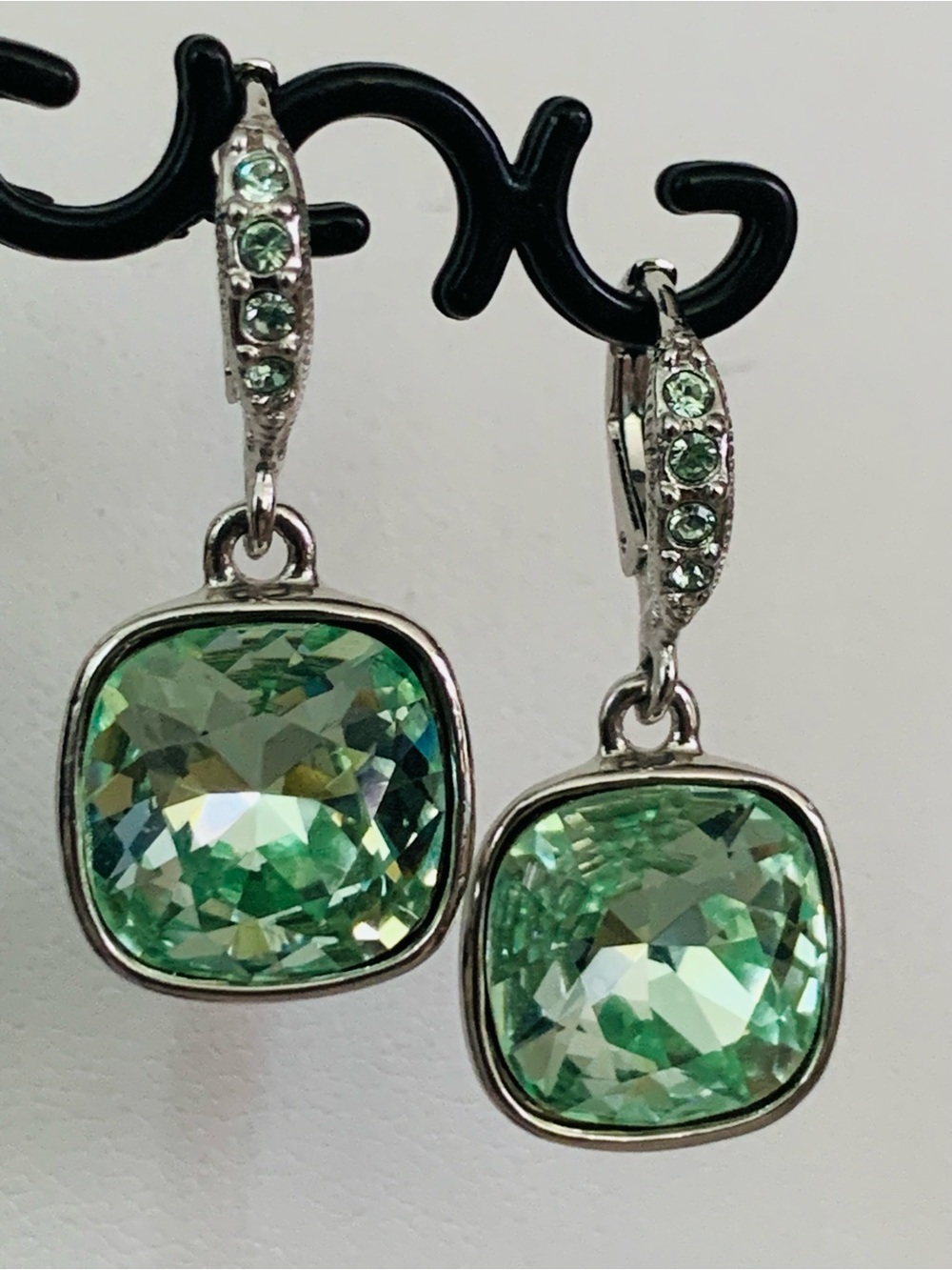 Givenchy Green Cushion-Cut Crystal Drop Earrings